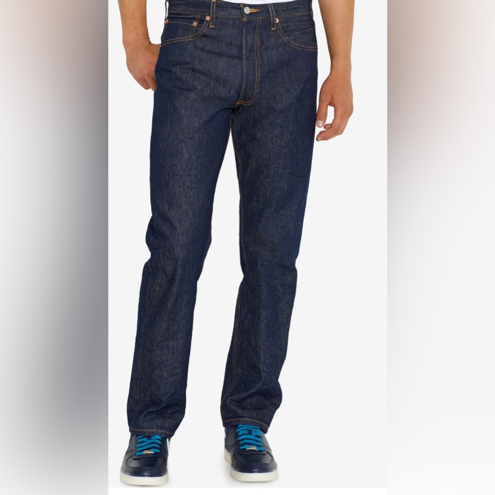 NWT LEVIS men’s 501 original SHRINK-TO-FIT non-stretch denim jeans DARK WASH